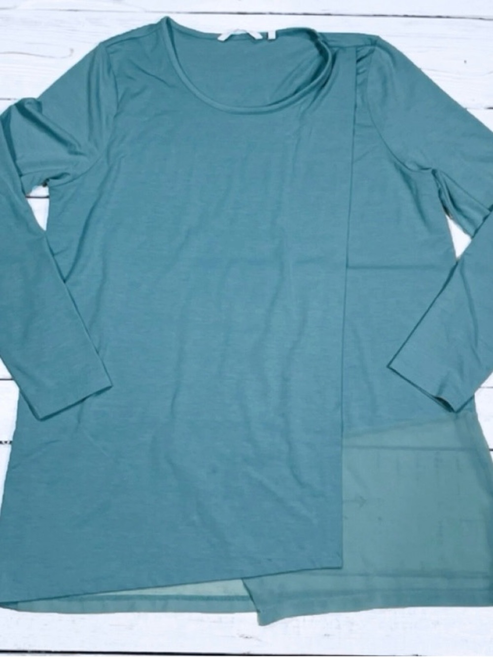 Soft Surroundings Womens Lagenlook Top Neutral Blue Layered Cross Front Size L